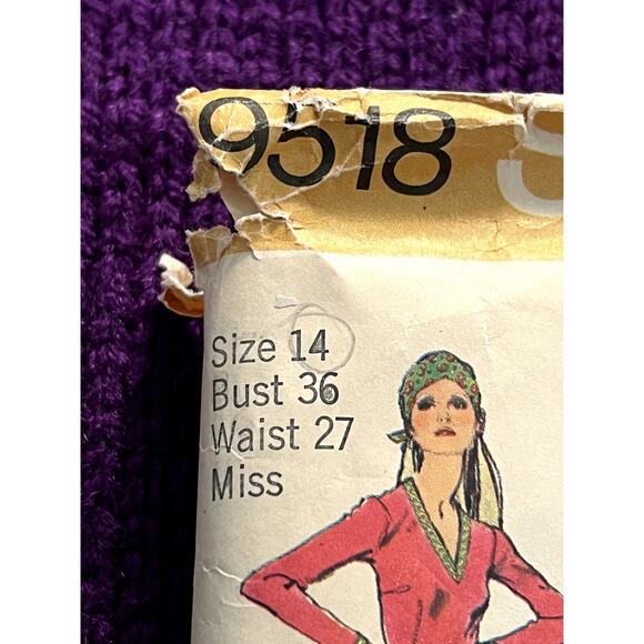 Simplicity 9518 dress top pants pattern 1970s size 14 - Picture 2 of 6